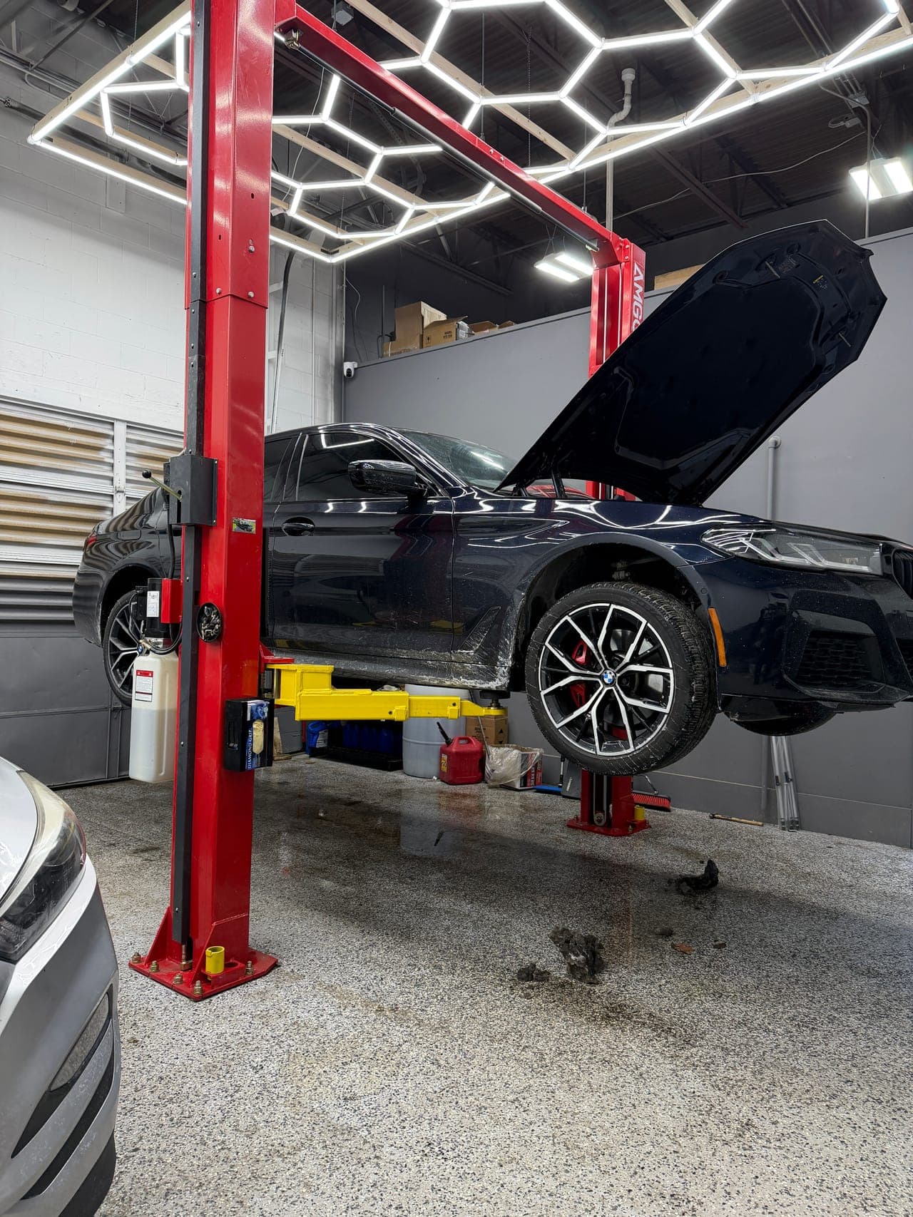 Customer vehicle being received before service.