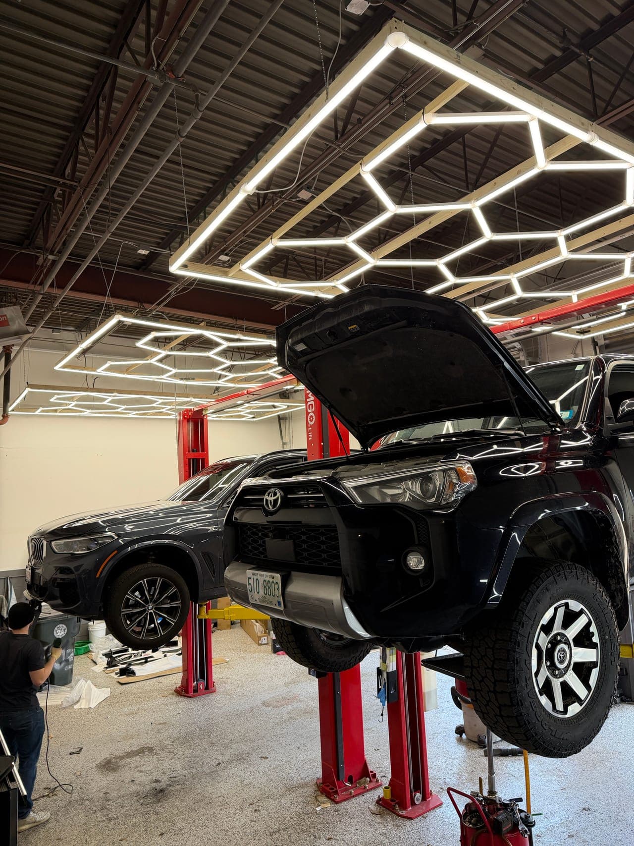 Under the hood during a maintenance service.