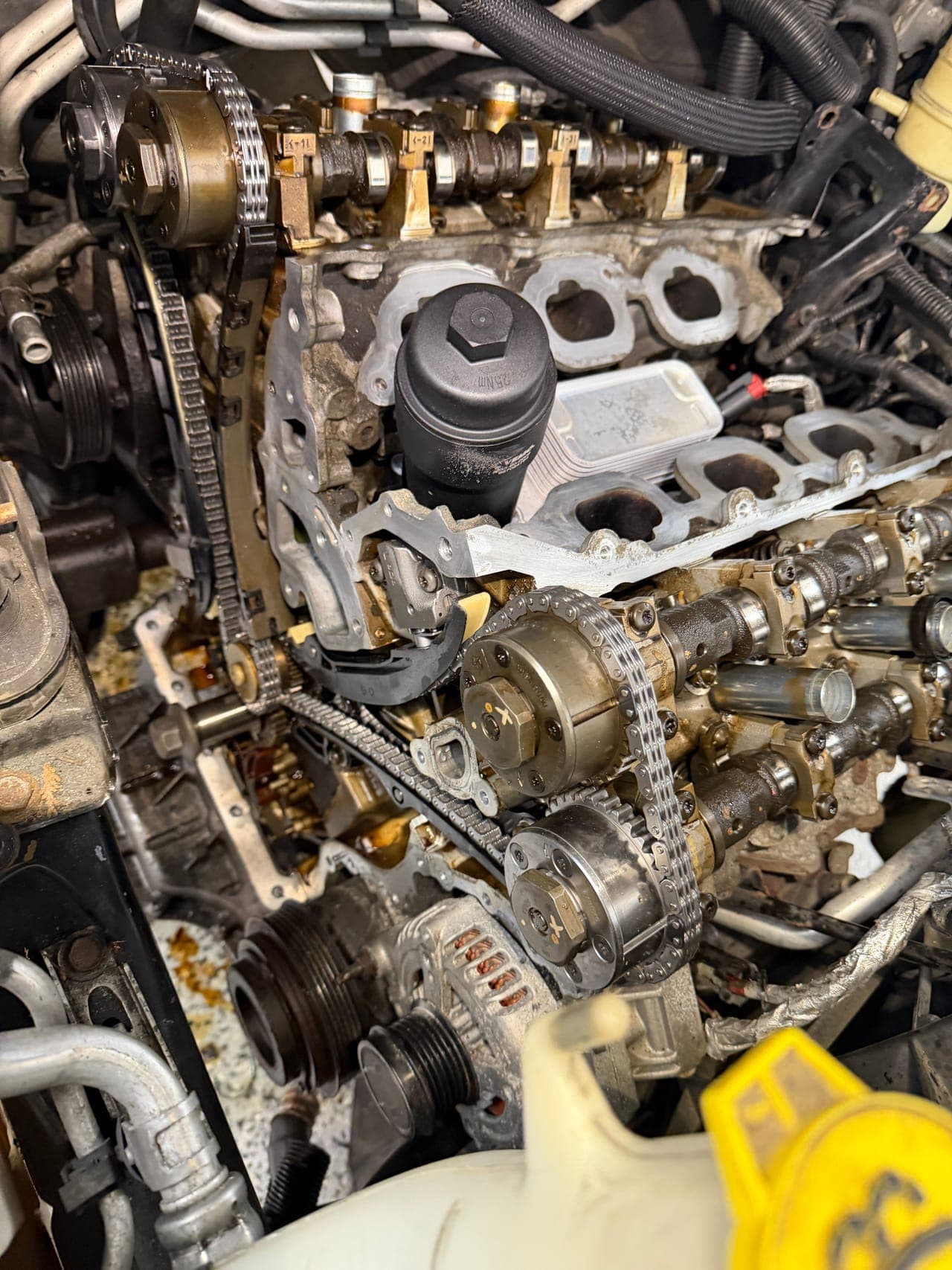 Audi engine bay during a carbon-cleaning service.
